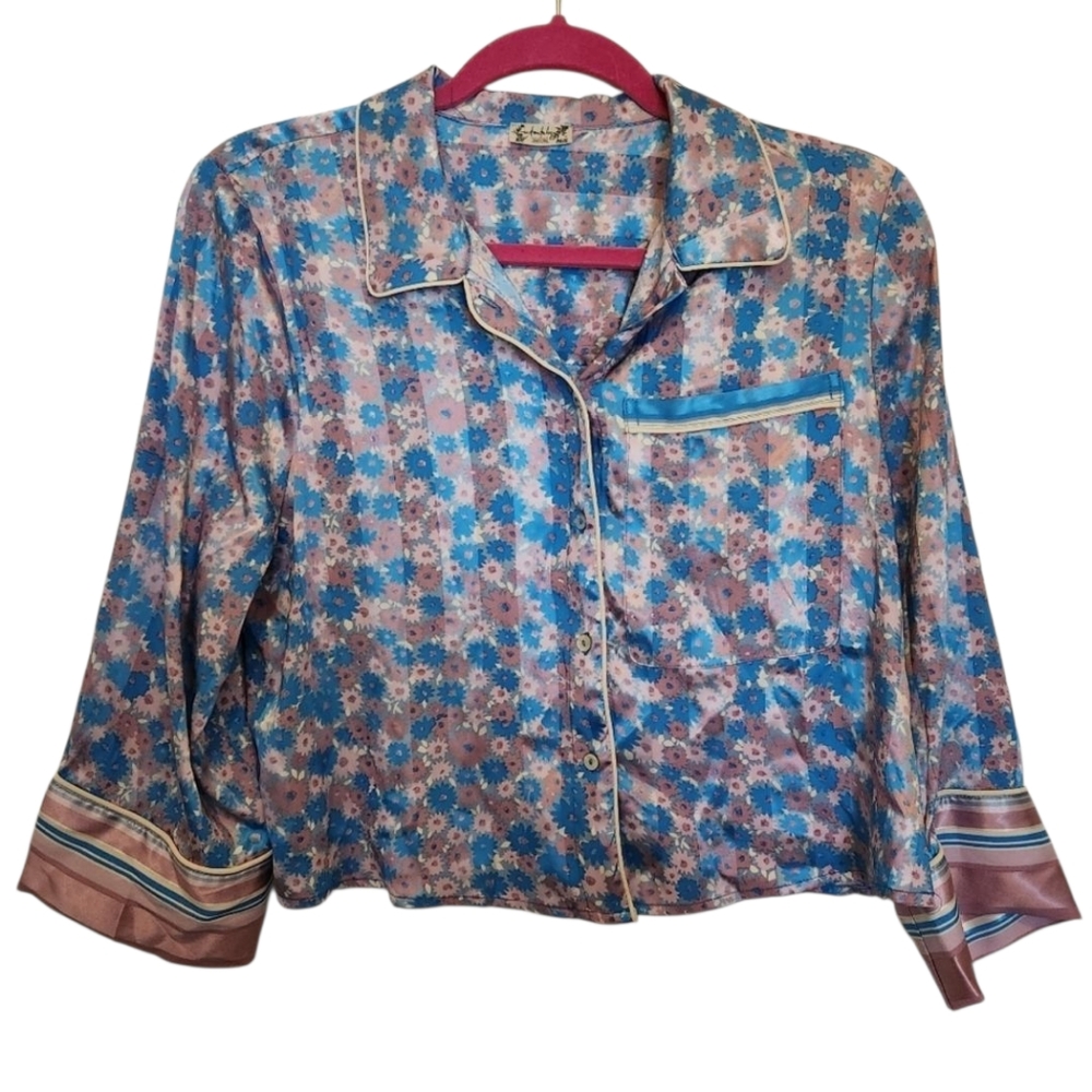 Free People Pillow Talk Floral Satin Pajama Top In Cool Lavender